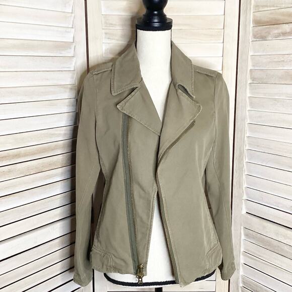 Nili Logan Olive Green Cotton Canvas Double Zip Moto Utility Jacket 6 - Picture 5 of 10